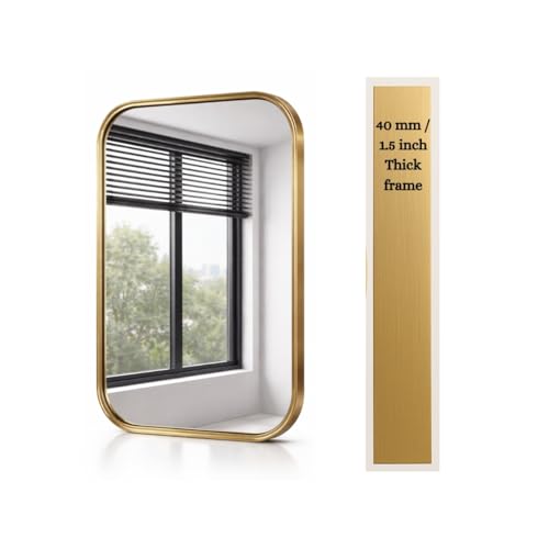 Image of 18x24 Inch Metal Frame Mirror Glass for Wall /Aluminium Rectangle Bathroom Wall Mirror /Mirror for Bathroom /Bedroom /Living Room /Entryway /Dressing Room /Decorative /Vanity| AM1824A2