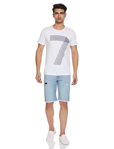 Image of The Indian Garage Co Men Slim Fit Solid Mid-Rise Denim Shorts