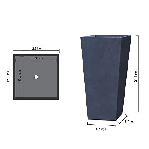 Kante 24" Set Of 2 Tall Lightweight Concrete Modern Tapered Tall Rectangle Outdoor Planter With Drainage Hole, Large Outdoor Indoor Modern Planter For Home And Garden Charcoal #TOP1