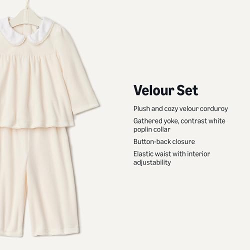 Amazon Essentials x Sofia Grainge Baby Girls' Corduroy Velour Set with Gathered Yoke, Poplin Collar, Elastic Waist, Ivory, 12 Months - image 3