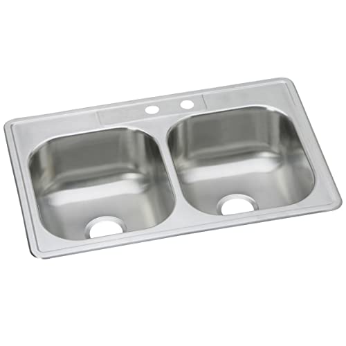 Image of Dayton Stainless Steel 33 inch x 22 inch x 8-1 /16 inch, MR2-Hole Equal Double Bowl Drop-in Sink