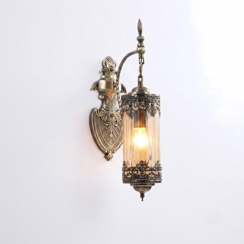 Image of Rustic Wall Sconce with Glass | Vintage Antique Wall Light Fixture E26 Mid Centry Lantern Bedside Sconces Wall for Living Room Bathroom Mirror