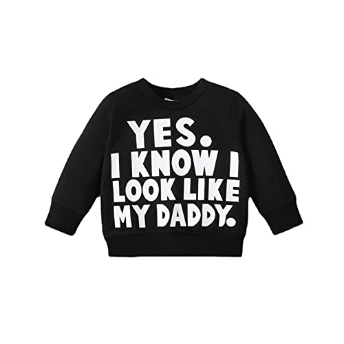 Image of Newborn Infant Baby Girls Boys Print Letter Autumn Long Sleeve Hoodie Sweatshirt Pullover Clothes 5t Girls Sweatshirts (Black, 3-6 Months)