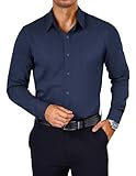 COOFANDY Mens Slim Fit Dress Shirt Wrinkle Free Long Sleeve Button Down Shirts Formal Business Shirts Navy Blue