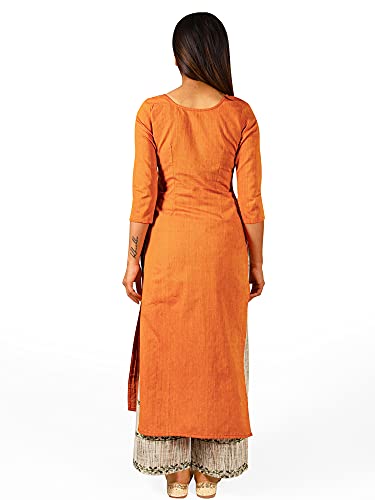 Image of d'WiU 100% Khadi Cotton Fabric Long Princess Line Long Kurta /Kurta Set /Suit with Embroidered Palazzo Pant for Women's & Girls,-01 Piece-Sleeves : 3 /4 th sleeves