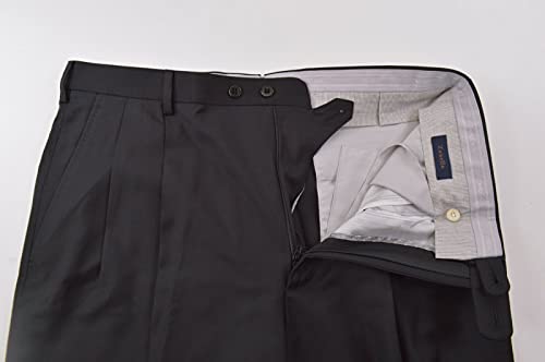 Zanella Platinum Bennett Tasmanian Super 150'S Wool Men Pants, Pleated Flat Front Dress Pants, Straight Casual Trousers For Men Regular Fit, 40 Size, Black #TOP3