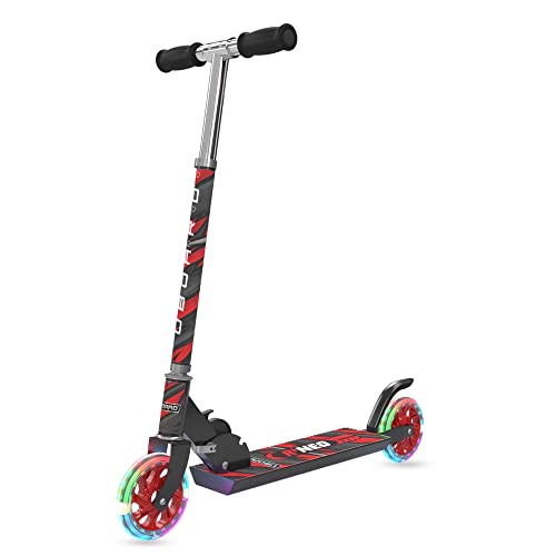 UBOARD Premium 2 Wheel Kick Scooter for Boys and Girls, Fully Fold-able, 3 Height Adjustments, Aluminium-Alloy Body, Magic LED Flashing PU Wheels – Age 3+ Years, BIS Approved (Red 2)