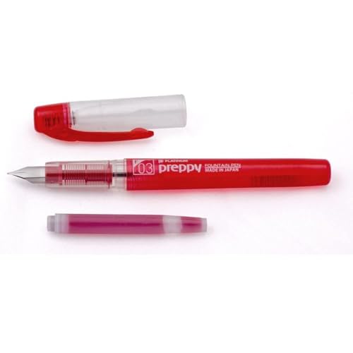 Image of PLATINUM Preppy Fountain Pen, Red Barrel, Fine Nib, Smooth Writing Performance.