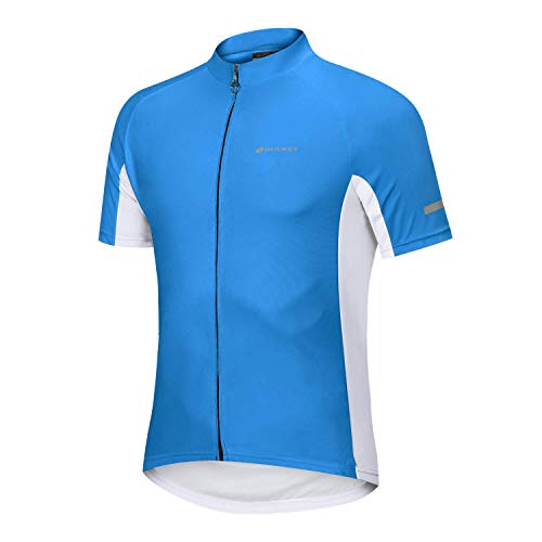 NUCKILY Men's Cycling Jersey Short Sleeve Bike Bicycle Biking Riding Shirt Reflective Stripe with 3 Pockets