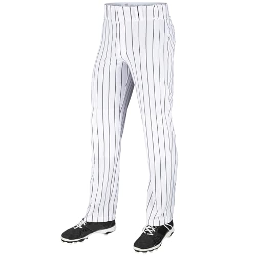 League Outfitters Triple Crown Pinstripe Open Bottom Baseball Pants - White, Black - M