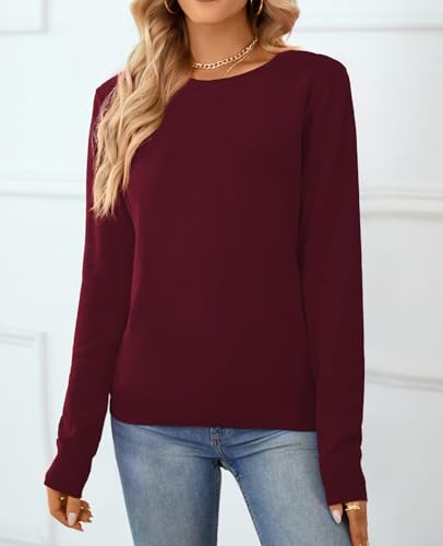 Image of QUALFORT Women's 100% Cotton Sweater, Basic Lightweight Long Sleeve Pullover