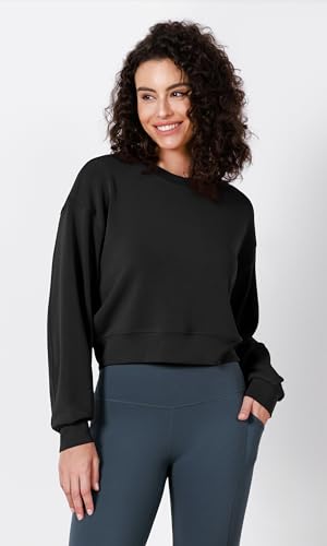ODODOS Modal Soft Long Sleeve Cropped Sweatshirts for Women Oversized Crew Neck Pullover Crop Top4