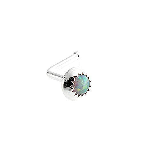 Fashion Art Jewelry Nose L Shaped Piercing Stud in Sterling Silver with Opal Stone 3mm