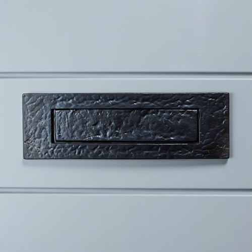 Image of Black Cast Iron Letter Box Plate 256 x 82mm – Traditional Front Door Mail Slot Cover with Flap, Heavy-Duty Vintage Style Post Plate for External Doors- AB Hardware