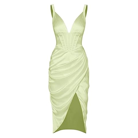 ZAFUL Women's Silky Midi Dress with Deep V Neck Cover