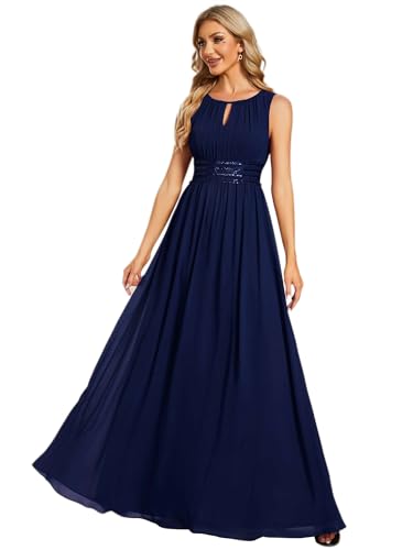 Ever-Pretty Abendkleid Lang Elegant für Hochzeitsgäste Ärmelloses Ballkleid mit Halterneck Navy Blau 42