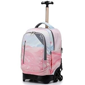 NEW TILAMI 18 Inch Rolling Backpack for kids Adjustable Strap Laptop Backpack Suitcase with Wheels for Girls Boys to School Travel Camping Rolling Backpack, Pink Sunset NEW TILAMI 18 Inch Rolling Backpack for kids Adjustable Strap Laptop Backpack Suitcase with Wheels for Girls Boys to School Travel Camping Rolling Backpack Pink Sunset