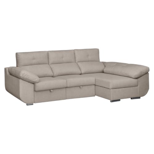 SHIITO - Sofá de 3 Plazas y Chaise Longue a la Derecha - 295 x 105/170 x 95 cm - Modelo Maseratti - con Asientos y Cabezales Reclinables - Color Crudo