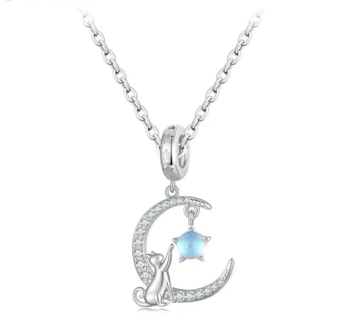 Collier lune et chat en argent 925 véritable d'une grande finesse