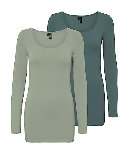 VERO MODA Damen VMMAXI My LS Soft Long U-Neck GA 2P, Desert Sage/Balsam Green, XL – Ansicht 1