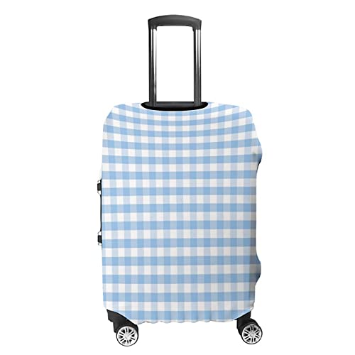 Fashion Suitcase Protector, Checkered Travel Suitcase Cover, Little Squares and Stripes Pastel Color Gingham, Fits 22-24 Inch Luggage, Washable Dustproof Anti-Scratch, Light Blue White4