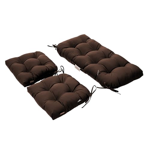 Image of QILLOWAY Outdoor Patio Cushions Set of 3, Wicker Furniture Cushions with Ties, Waterproof Loveseat & Seat Cushions for Patio Bench, Porch Chair, Outdoor Replacement Cushions, Coffee