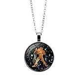 Collar De Constelación De Acuario - Collar Luminoso De 12 Signos Del Zodiaco Colgante De Vidrio Redondo, Collar De Piedras Preciosas Del Tiempo Con Colgante Grabado Vintage Para Regalo De Mujeres Y