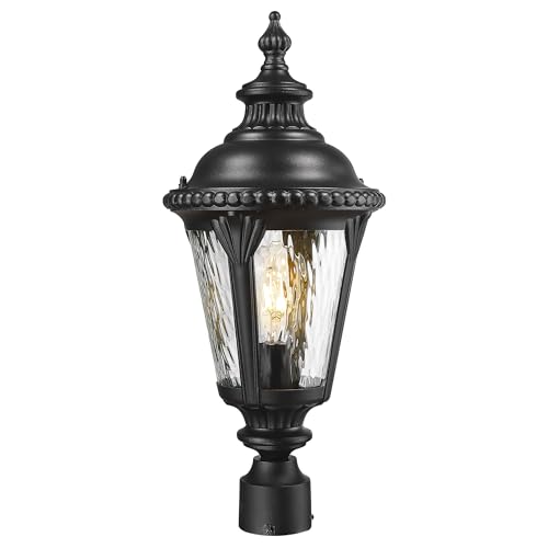Image of Emliviar Matte Black Lamp Post Light Fixture, 22.4 inch Aluminum Outdoor Waterproof Post Lighting for Yard and Garden, Water Ripple Glass, XE265P-M BK-SW