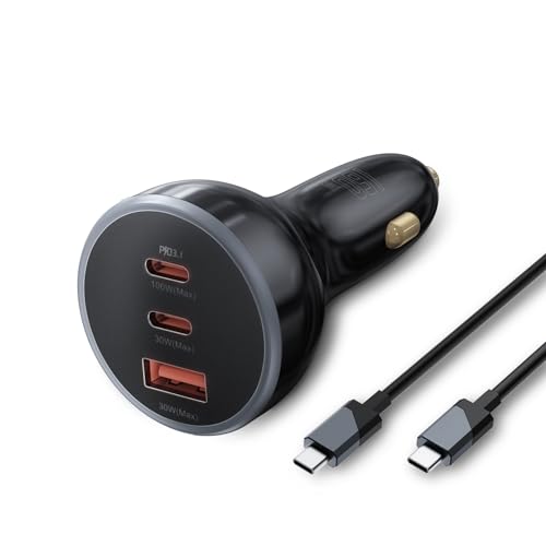 ZORIYOR Cargador de Coche 160W USB C, 3 Puertos QC5.0 PD3.0 PPS Carga Rápida, F714 Adaptador para Teléfono, Compatible Con Smartphones PC Tabletas