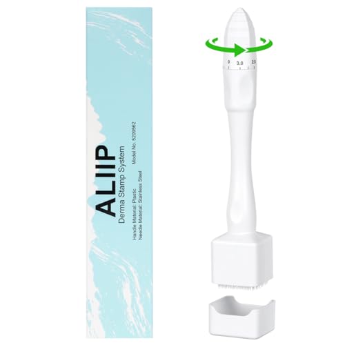 ALIIP Derma Stamp Ajustable, 0 3 mm Microneedling Dermapen Profesional, Herramientas de 100 Pines Microagujas Hombres y Mujeres, Derma Roller para Cabello, Barba y Cuidado Facial (Blanco)