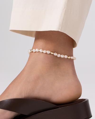 Image of PAVOI 14K Gold Plated Anklet for Women - Trendy Link Chain Ankle Bracelet Summer Jewelry - Boho Dainty Anklets with Cubic Zirconia, Beaded, Evil Eye, Star, Station, Pearls Adjustable Gold Jewelry