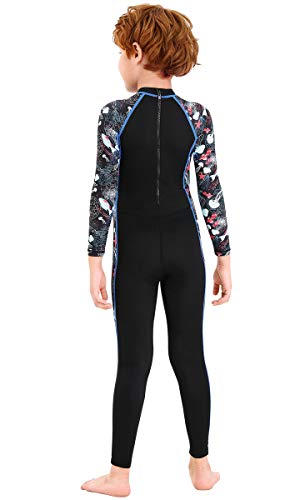 Image of Youth Girls Boys One Piece Water Sports Sun Protection Rash Guard UPF 50+ Long Sleeves Full Suit Swimsuit Wetsuit Swimwear, Boy-black, 7-8 Years