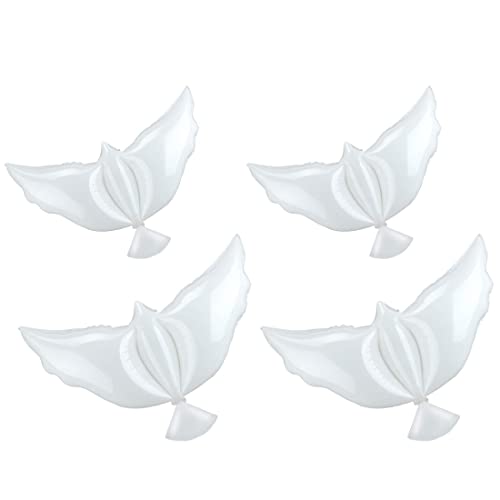 Lot de 4 ballons blancs en forme de colombe de la paix - Pour commémoration, mariage, funéraire, anniversaire, fiançailles, décoration de fête Cover