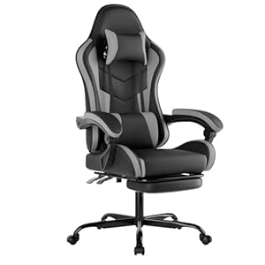Gaming Chair with Footrest, Ergonomic Gaming Chair Racing Style Adjustable Height High-Back PC Computer Chairs, Video Game Chairs with 360°-Swivel Seat and Headrest, Black Grey