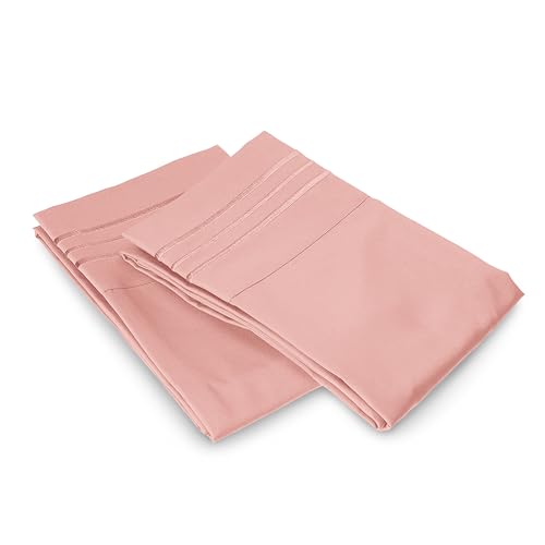 Image of Elegant Comfort Luxury Ultra-Soft 2-Piece Pillowcase Set - 1500 Premium Hotel Quality Microfiber Double Brushed - Wrinkle Resistant, King Size, Dusty Rose