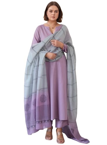 Image of GoSriKi Women's Rayon Viscose Solid Straight Kurta with Pant & Dupatta