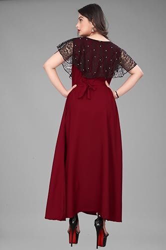 Image of Women's Poly Crepe Round Neck Plain Gown Dress