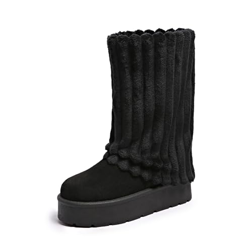 Women's Platform Fur Boots, Fuzzy Fleece Lined Ankle Booties, Anti-Slip