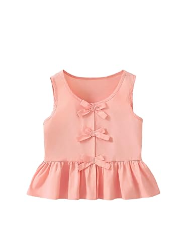 Image of Girls Bowknot Tank Tops Sleeveless Striped Shirts Cotton Peplum Babydoll Top