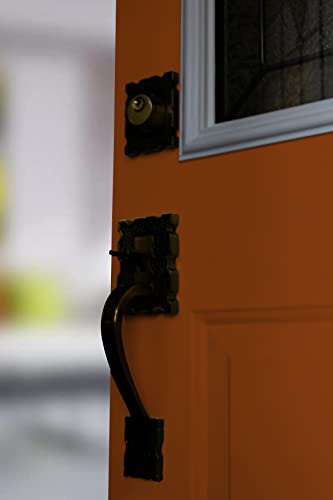 Lockset Reversible Front Door Hardware Set Lama, Heavy Duty Grip Entry Door Lock Set With Lever Handle And Deadbolt, European Style, Antique Copper #TOP7