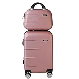 Kit Mala de Bordo Silent Ipanema + Frasqueira - Padrão ANAC | Rígida em ABS | 4 Rodas Duplas 360° | Cadeado Numérico Integrado | Leve e Resistente (Rosé Gold)