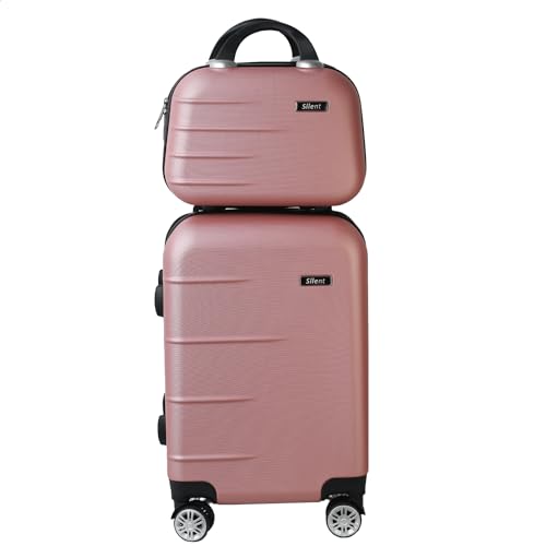 Kit Mala de Bordo Silent Ipanema + Frasqueira - Padrão ANAC | Rígida em ABS | 4 Rodas Duplas 360° | Cadeado Numérico Integrado | Leve e Resistente (Rosé Gold)