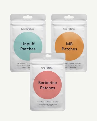 Kind Patches | Berberine, Unpuff and MB Patches | Metabolic Trio Bundle | Digestive Comfort Support | Berberine, Vitamin B, Dandelion, Ginger, Citrus & Green Tea | 90 Patches, 1 Month Supply