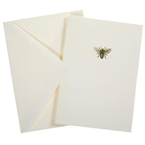 Graphique Bee La Petite Presse Boxed Notecards - 10 Embellished Gold Foil Blank Cards With Matching Envelopes And Storage Box, 3.25" X 4.75" #TOP5