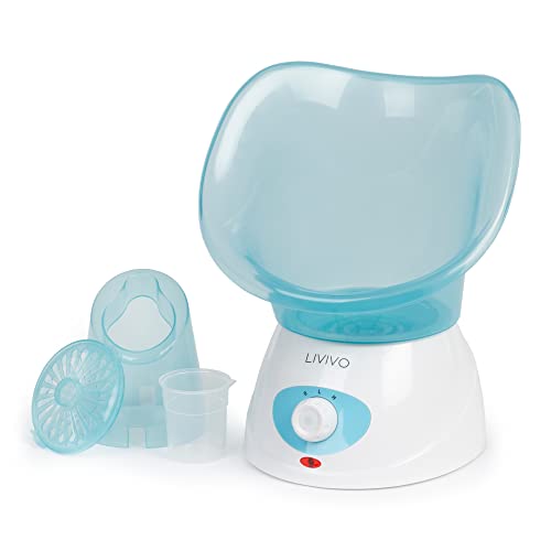LIVIVO Face Spa Facial Steamer and Nasal Steam Inhaler Set - 2-in-1 Aromatherapy Sauna for Sinus, Cold & Flu Relief and Deep Cleansing Face Steamer with Dual Nose Cones (Blue)