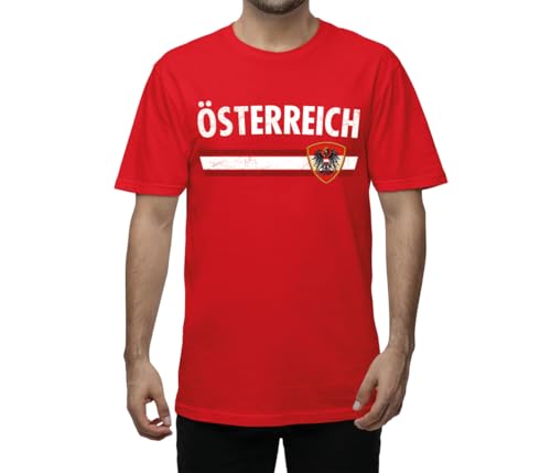 Österreich T Shirt Herren Damen Unisex Austria Österreich Fahne EM WM Fußball Fan Shirt Nationalflagge Motiv wählbar mit oder ohne 10 Kurzarm Rundhals Größen S3XL