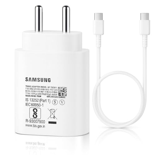 Image of Samsung 25W Type-C PD Superfast Charging Adapter with 1M C-Type Cable for Galaxy M17|M07|M36|M35|M06|A55 |A35|A36|A56|A06|M36|A17|M16|M05|M56|F36|F06|A26|F56|F16, 25watt USB C Fast Charger-White