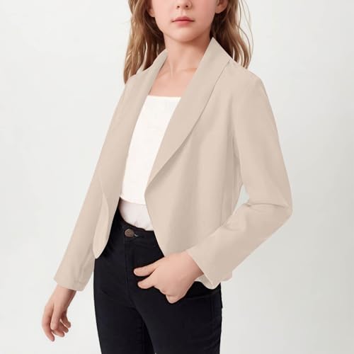 Girls Cropped Blazer Jacket Open Front Kids Blazers Long Sleeve Notched Collar Suit Coat Size 5-14 Years2