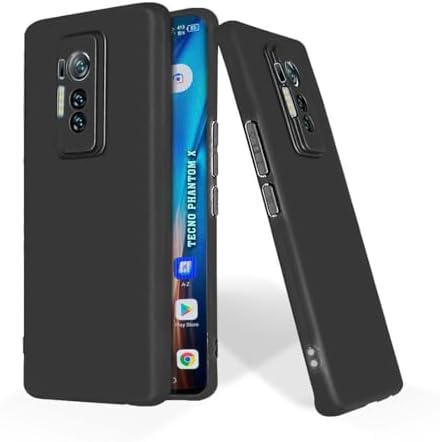 Soft Silicone Mobile Back Cover Compatible with Tecno Phantom X | Shockproof Protective Case/Cover with Full Edge Protection (Plain Black)($BL-TEC-PHAX-000)