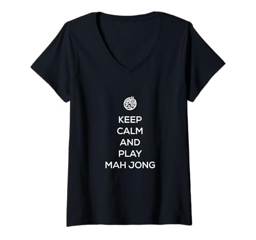 Mujer Camiseta Keep Calm and Play Mah Jong Camiseta Cuello V